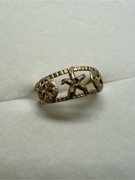 Jewelry - 14k Gold Adjustable Ring/toe Ring With Sand Dollar, Star Fish Ocean Design